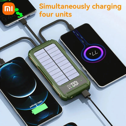 Xiaomi 200000mAh Large Capacity Solar Power Bank 4 in 1 Built in Cable Fastcharge Mobile Power Battery LED Light iPhone Samsung