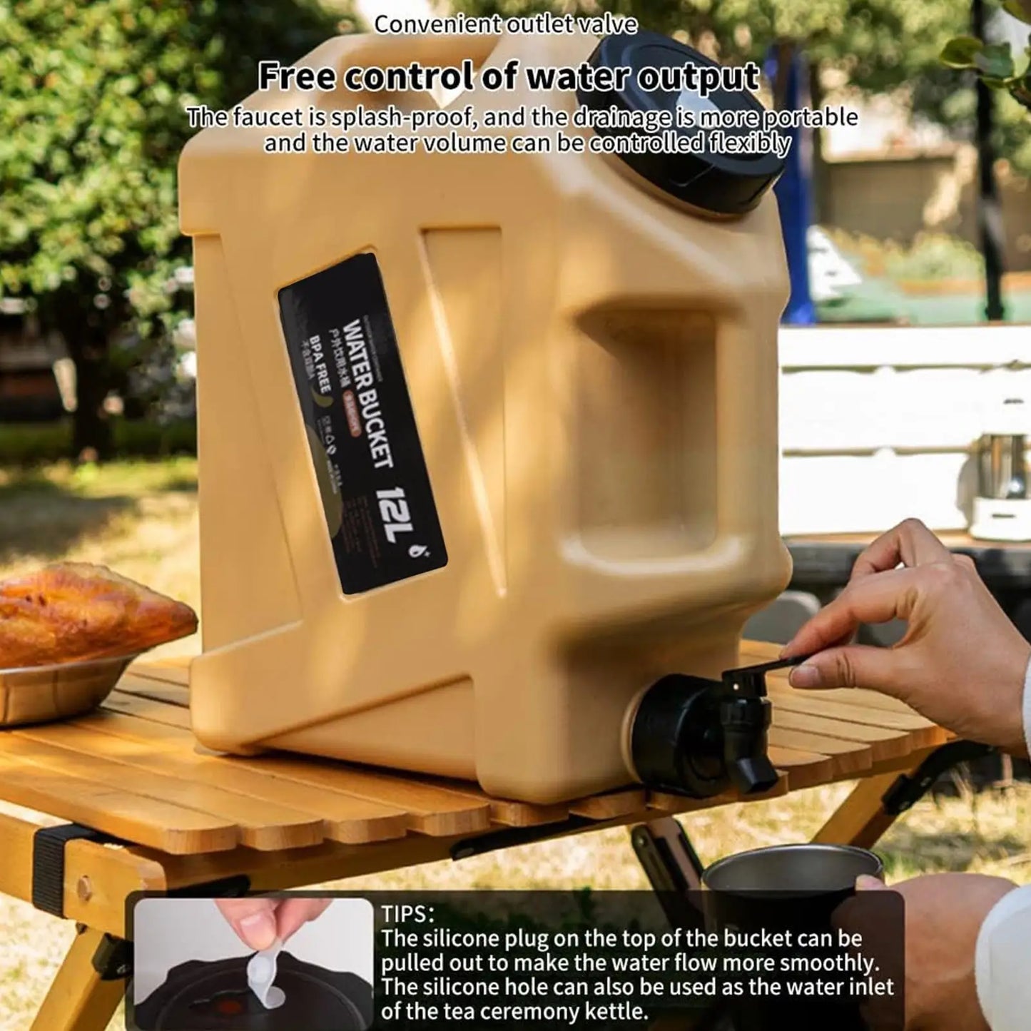 Camping Water Bucket With Faucet 12L Water Containers Portable Leakproof 2 Carry Handles Water Storage Tank Camping Accessories