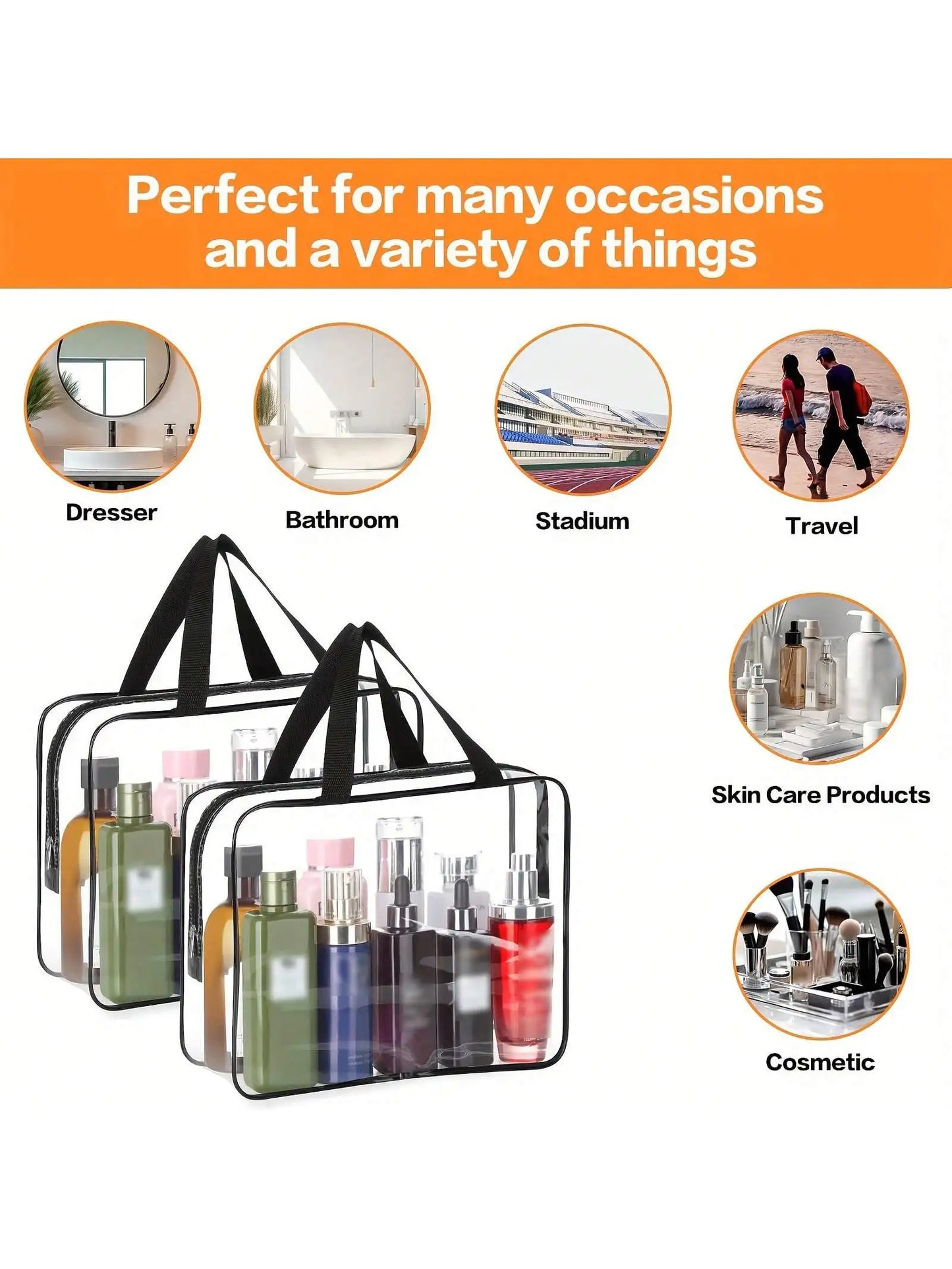Large Clear Makeup Cosmetic Wash Organizer Bag, Clear Plastic Tote Bag, Waterproof Transparent Clear Handbag Purse