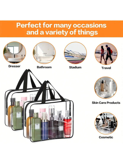 Large Clear Makeup Cosmetic Wash Organizer Bag, Clear Plastic Tote Bag, Waterproof Transparent Clear Handbag Purse