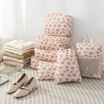7PCS Travel Packing Cube Printed Cartoon Travel Storage Bag Clothes Shoes Toiletries Sorting Storage Bag for Luggage Suitcase