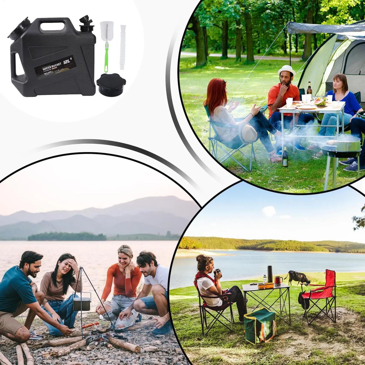 Camping Water Bucket With Faucet 12L Water Containers Portable Leakproof 2 Carry Handles Water Storage Tank Camping Accessories