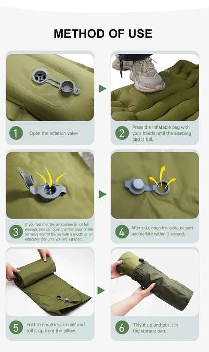 Outdoor camping air mattress Thickened ultra-light sleeping mattress Built-in pillows and pump air cushions for travel climbing