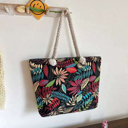 Women's Summer Beach Tote, Printed Canvas Shopping Bag