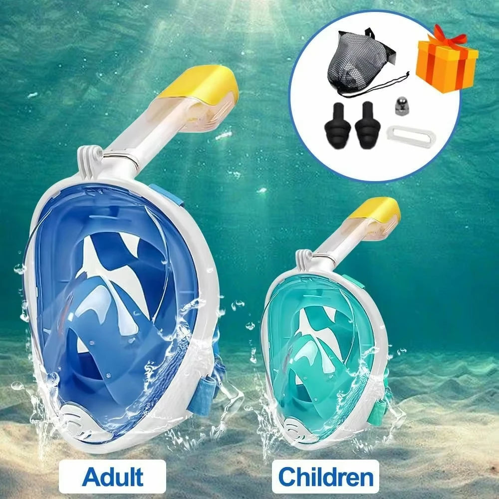 Full Face Diving Mask, Snorkeling Anti Fog, Swimming and Scuba Diving Respirator Mask Safe Breath for Kids & Adults