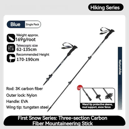 Naturehike 3-Section Trekking Pole 3K Carbon Fiber Ultralight Adjustable EVA Walking Stick Outdoor Hiking Telescopic Pole EXT1