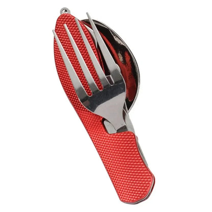 Stainless Steel Cutlery 4in1 Outdoor Picnic Tableware Foldable Knife Fork Spoon Bottle Opener Camping Folding Pocket Cutlery Set
