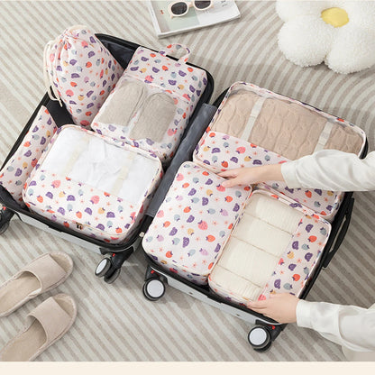 7PCS Travel Packing Cube Printed Cartoon Travel Storage Bag Clothes Shoes Toiletries Sorting Storage Bag for Luggage Suitcase