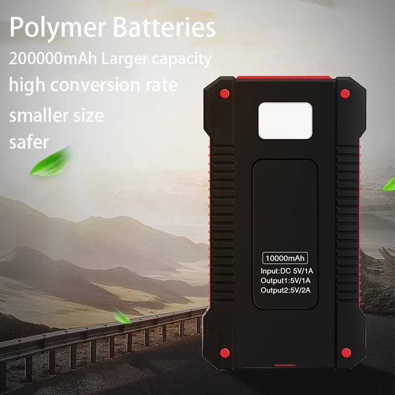 200000mAh Large Capacity Solar Power Bank Portable W/ Lanyard Compass External Battery Outdoor Charging Powerbank For Xiaomi