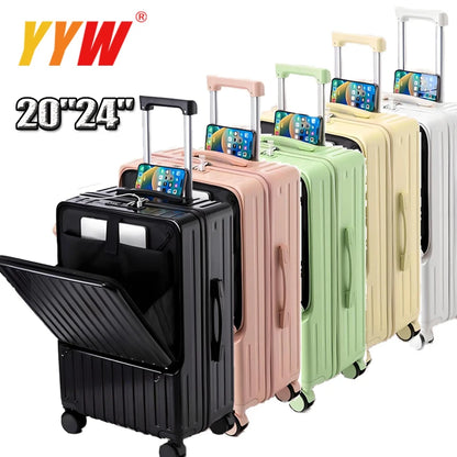 Luggage Large Capacity Trolley Case Universal Wheel Handheld Travel Suitcase Front Open Boarding Box Usb Charging Trolley Case