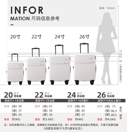 New front opening boarding suitcase men women 20/24/26 inch lightweight trolley travel luggage fashion USB charging luggage
