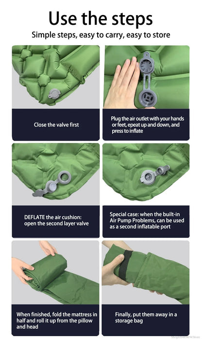 Outdoor inflatable mattress for camping, foot-activated moisture-proof sleeping pad, portable vehicle-mounted inflatable pad