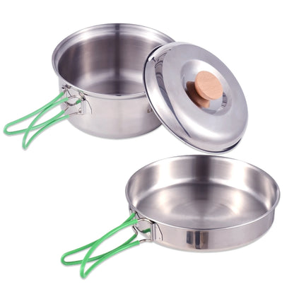 Collapsible Camping Cookware Stainless Steel for 1-2 People Cooking Pot Frying Pan Suitable for All Stove Types Lightweight