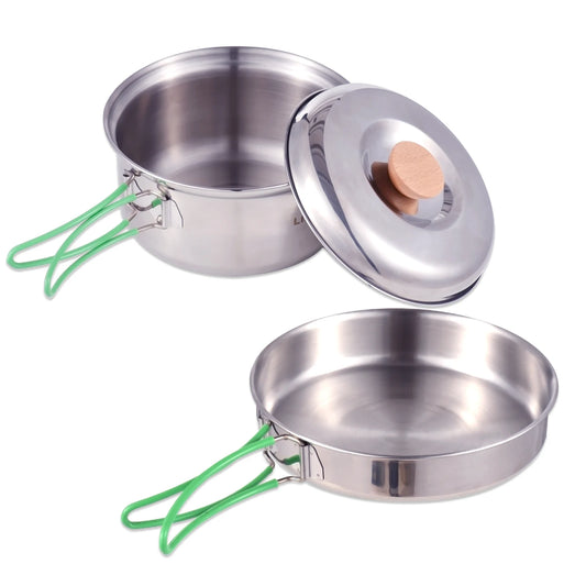 Collapsible Camping Cookware Stainless Steel for 1-2 People Cooking Pot Frying Pan Suitable for All Stove Types Lightweight