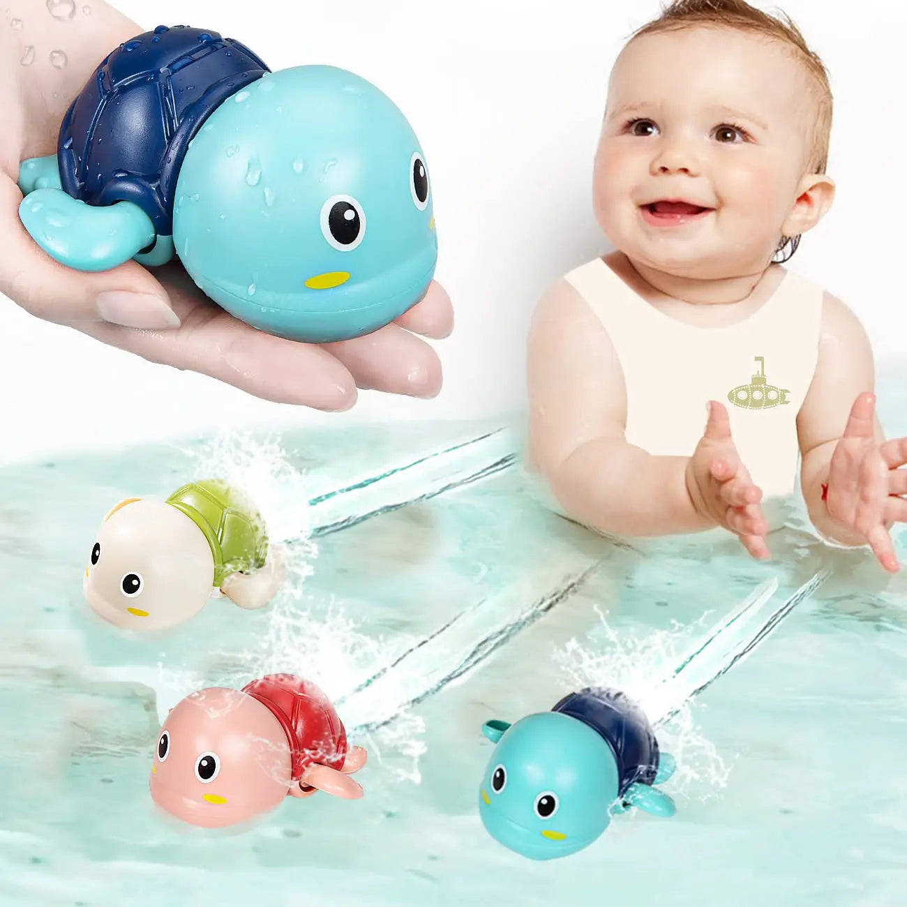 Baby Bath Toys, Cute Swimming Turtle, Whale, Crab, Frog, Penguin, Duck Classic Chain Clockwork Water Toy, For Kids, Water Playing Toys