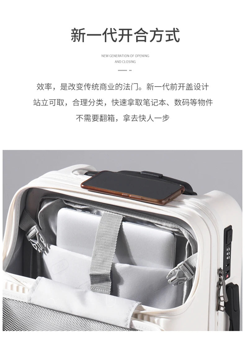 New front opening boarding suitcase men women 20/24/26 inch lightweight trolley travel luggage fashion USB charging luggage