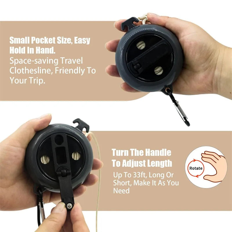 Outdoor Retractable Clothesline Adjustable 32ft/10M Camping Clothesline Portable Clothes Drying Rack Windproof Washing Line Rope