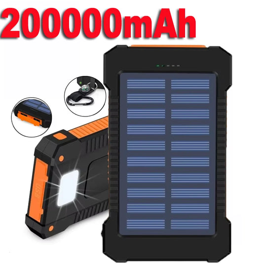 200000mAh Large Capacity Solar Power Bank Portable W/ Lanyard Compass External Battery Outdoor Charging Powerbank For Xiaomi