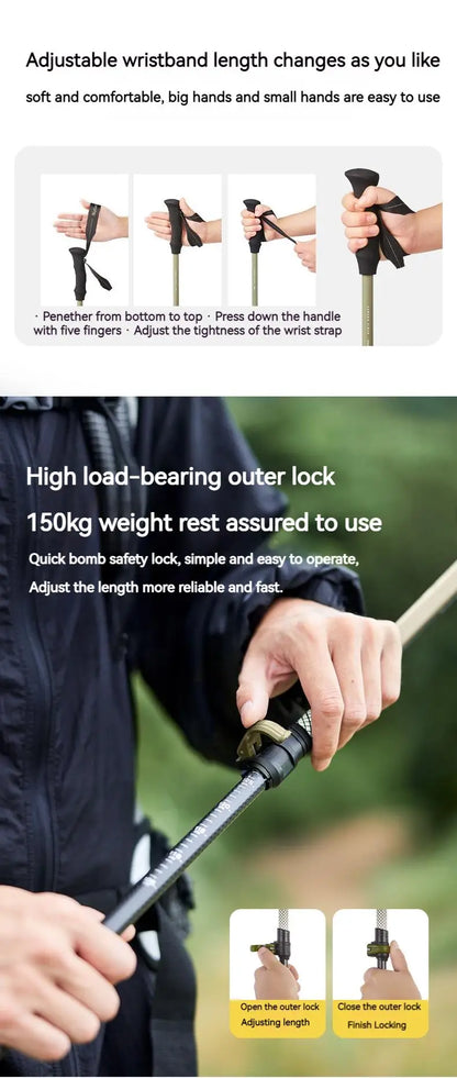 Naturehike 3-Section Trekking Pole 3K Carbon Fiber Ultralight Adjustable EVA Walking Stick Outdoor Hiking Telescopic Pole EXT1