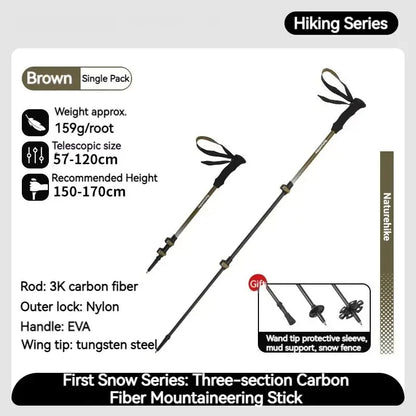 Naturehike 3-Section Trekking Pole 3K Carbon Fiber Ultralight Adjustable EVA Walking Stick Outdoor Hiking Telescopic Pole EXT1