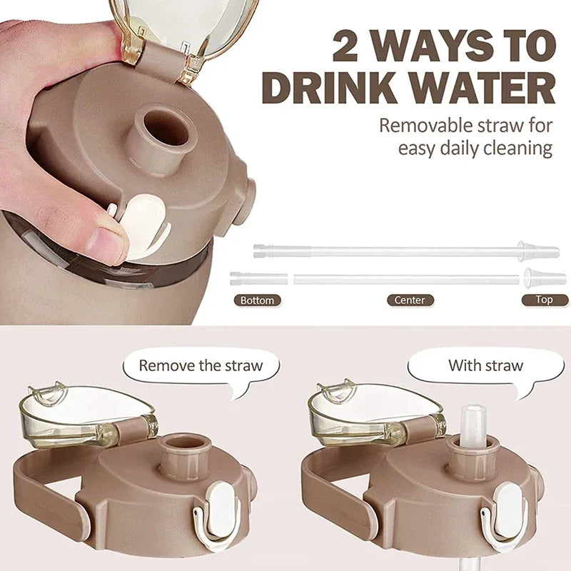 2024 New 946ml/1656ml/1892ml Glass Bottle With Silicone Straw Sleeve And Time Marker Camping Home Office Gym Glass Water Bottle