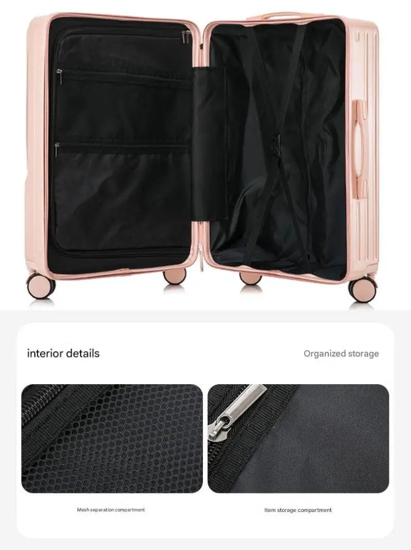 Luggage Large Capacity Trolley Case Universal Wheel Handheld Travel Suitcase Front Open Boarding Box Usb Charging Trolley Case