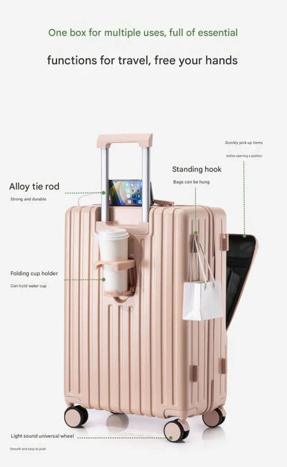 Luggage Large Capacity Trolley Case Universal Wheel Handheld Travel Suitcase Front Open Boarding Box Usb Charging Trolley Case