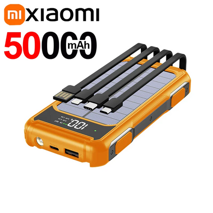 Xiaomi 200000mAh Large Capacity Solar Power Bank 4 in 1 Built in Cable Fastcharge Mobile Power Battery LED Light iPhone Samsung