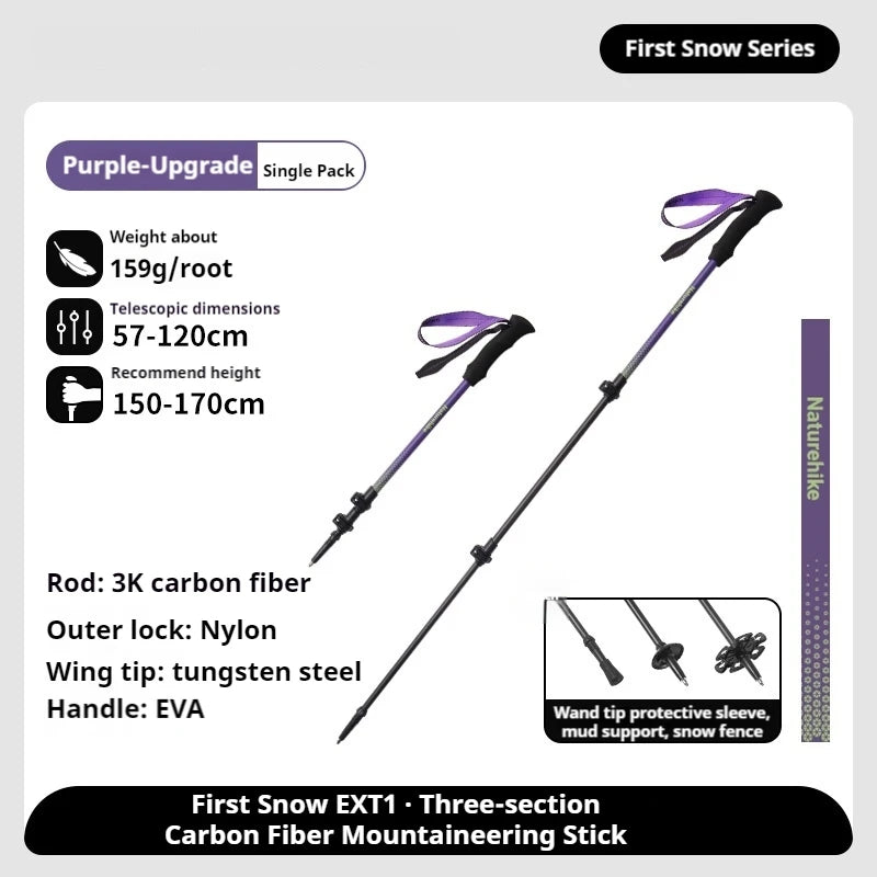 Naturehike 3-Section Trekking Pole 3K Carbon Fiber Ultralight Adjustable EVA Walking Stick Outdoor Hiking Telescopic Pole EXT1