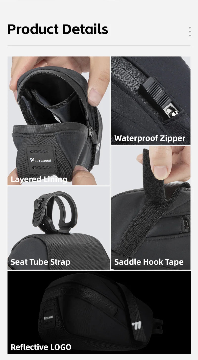 Bicycle Saddle Bag Lightweight Portable Bike Bag 0.8L Multi-Function Storage Pouch Tail Bag Cycling Accessories