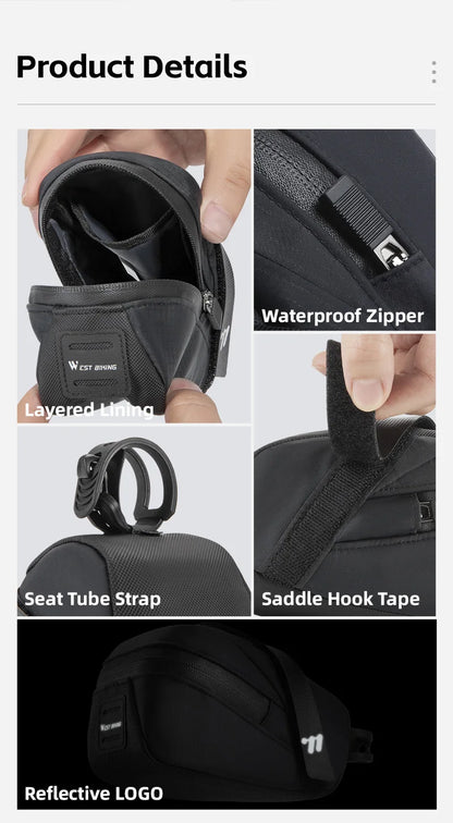 Bicycle Saddle Bag Lightweight Portable Bike Bag 0.8L Multi-Function Storage Pouch Tail Bag Cycling Accessories