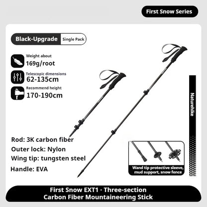 Naturehike 3-Section Trekking Pole 3K Carbon Fiber Ultralight Adjustable EVA Walking Stick Outdoor Hiking Telescopic Pole EXT1