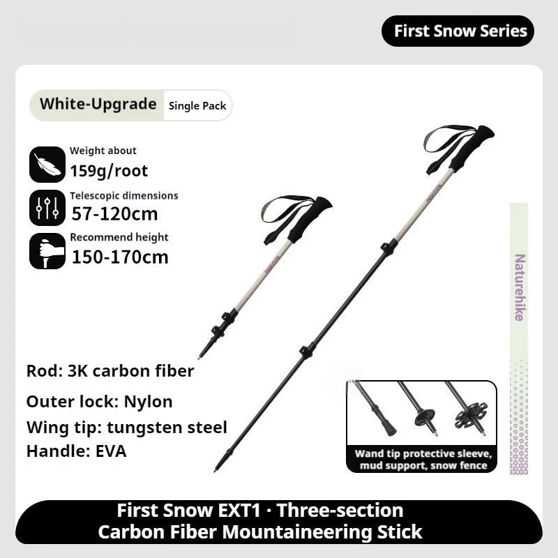 Naturehike 3-Section Trekking Pole 3K Carbon Fiber Ultralight Adjustable EVA Walking Stick Outdoor Hiking Telescopic Pole EXT1