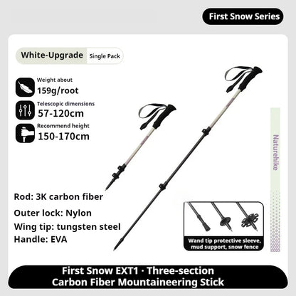 Naturehike 3-Section Trekking Pole 3K Carbon Fiber Ultralight Adjustable EVA Walking Stick Outdoor Hiking Telescopic Pole EXT1