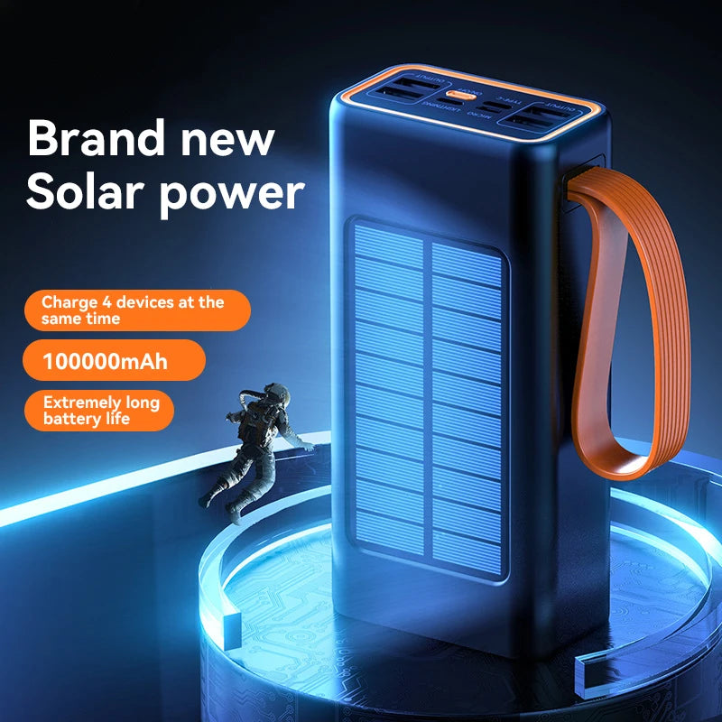 Xiaomi 100000mAh Solar Panel Power Bank Fast charging Comes with Four Wire External Battery Pack with Flashlight For Outdoors ﻿