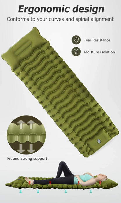 Outdoor camping air mattress Thickened ultra-light sleeping mattress Built-in pillows and pump air cushions for travel climbing