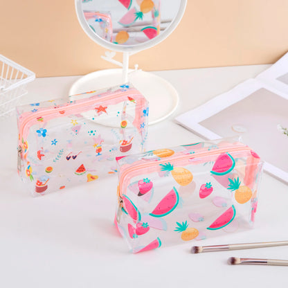 Summer Cute Waterproof Clear printing Cosmetics Bag PVC Zippered Toiletry Carry Pouch  for  Beach Swimming Travel