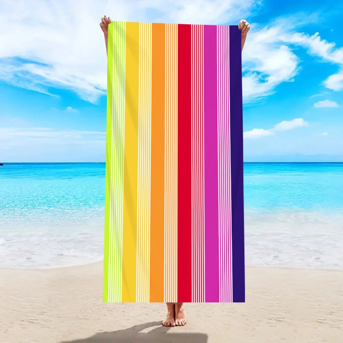 Fashionable Colorful Striped Beach Towel, Quick Drying Absorbent