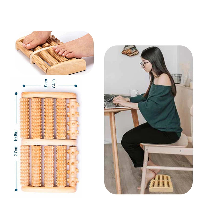 1PCS Wooden Foot Massager Roller - Reflexology Stress Relief, Fitness Health Care Pain Relief, Feet Massage Tool