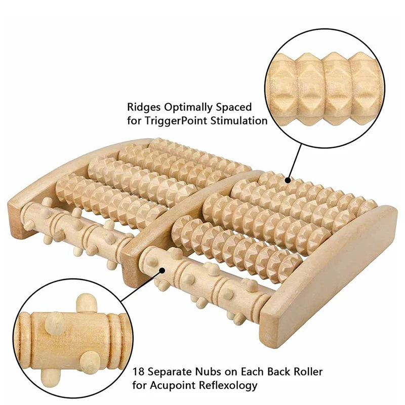 1PCS Wooden Foot Massager Roller - Reflexology Stress Relief, Fitness Health Care Pain Relief, Feet Massage Tool